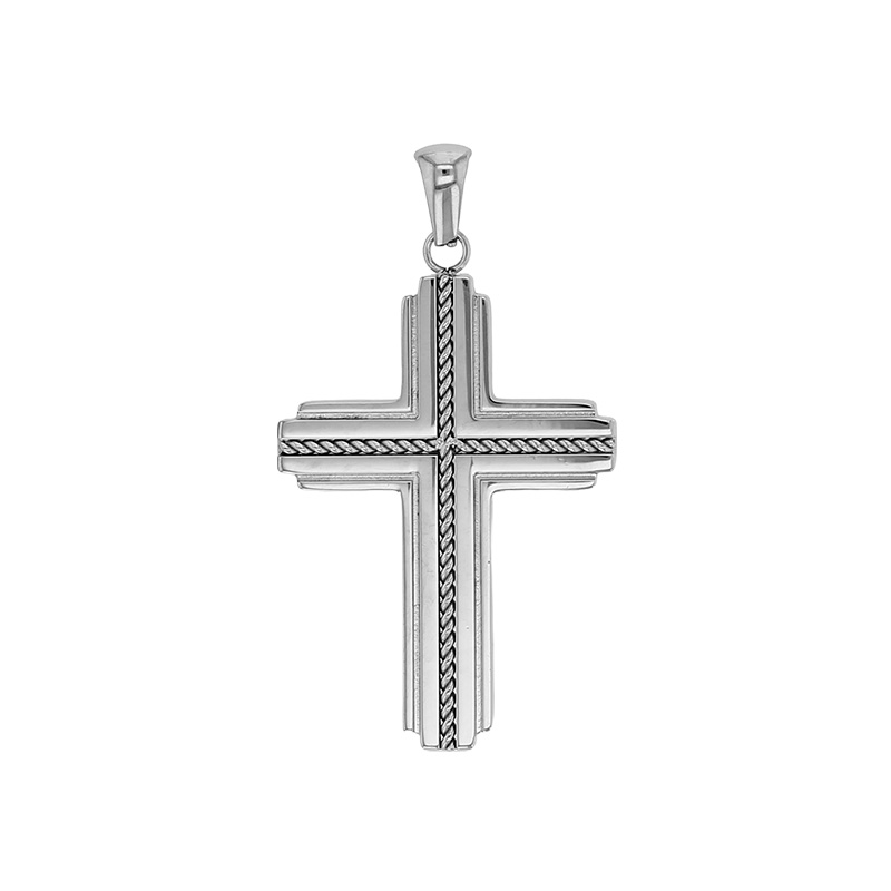 Pendentif croix motif torsadé en acier inoxydable