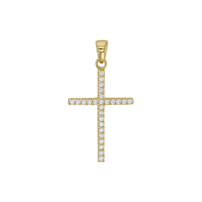 Pendentif croix ornée d'oxydes, Or 375/1000