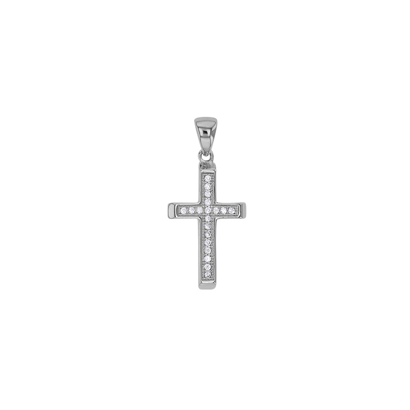 Pendentif croix pavage oxydes, argent 925/1000 rhodié