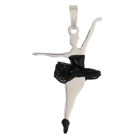 Pendentif danseuse équilibre argent 925/1000 rhodié ornée d'un tutu en tissu noir