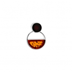 Pendentif demi-cercle et rond Ambre cerise et cognac, argent 925/1000 rhodié