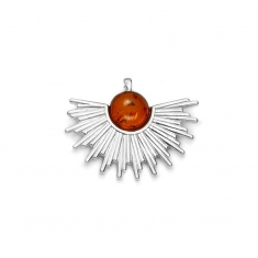 Pendentif demi-soleil pierre ronde ambre et argent 925/1000 rhodié