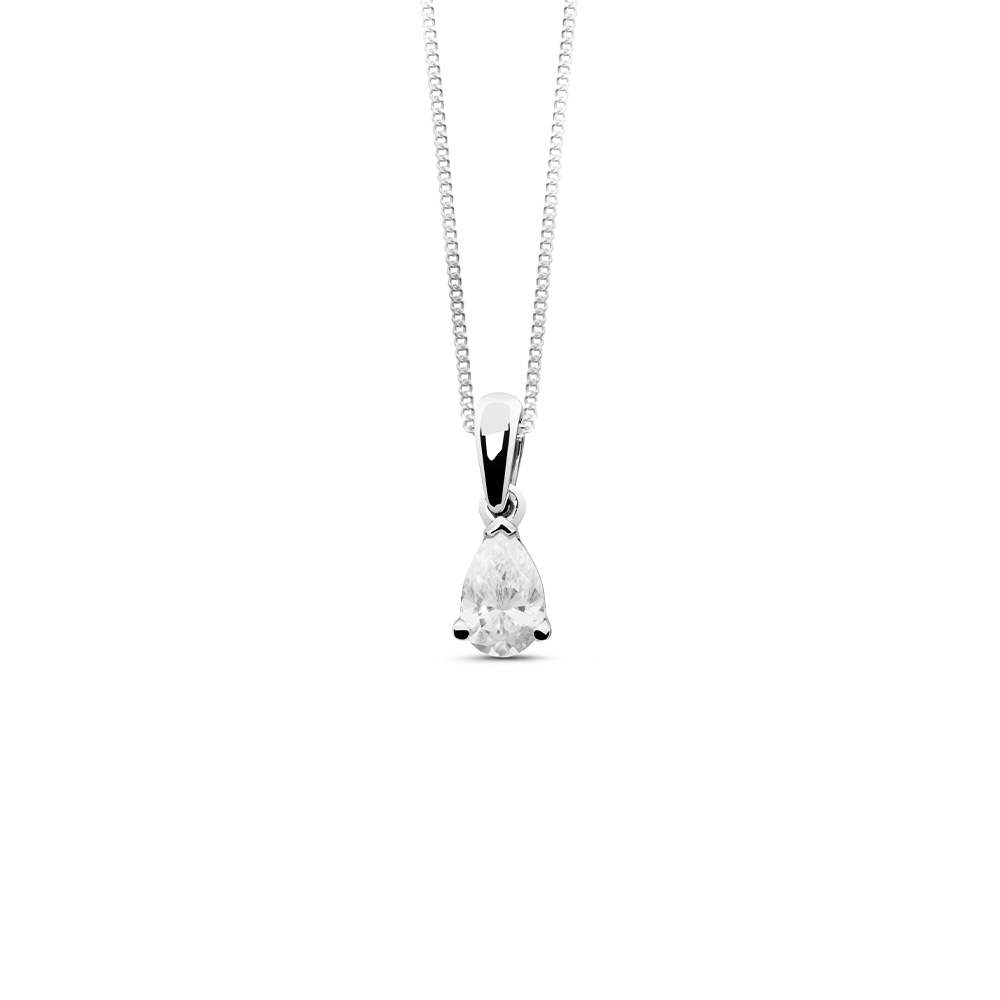 Pendentif diamant synthétique 0,20ct GVS taille poire, Or Blanc 750/1000