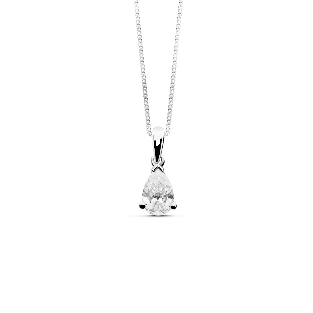 Pendentif diamant synthétique 0,33ct GVS taille poire, Or Blanc 750/1000
