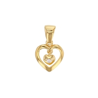 Pendentif double coeur en plaqué or, orné d'un oxyde de zirconium