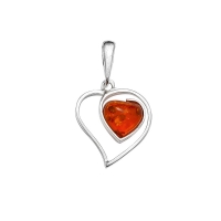 Pendentif double coeurs en ambre et argent 925/1000