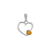 Pendentif double curs en ambre cognac, entrelacés dans de l'argent 925/1000 rhodié