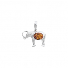 Pendentif éléphant ambre et argent rhodié