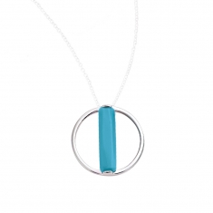 Pendentif en Argent rhodié 925/1000 cercle avec pierre synthétique de couleur turquoise