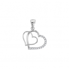 Pendentif en argent rhodié 925/1000 - double coeur entrelacé avec oxydes de zirconium