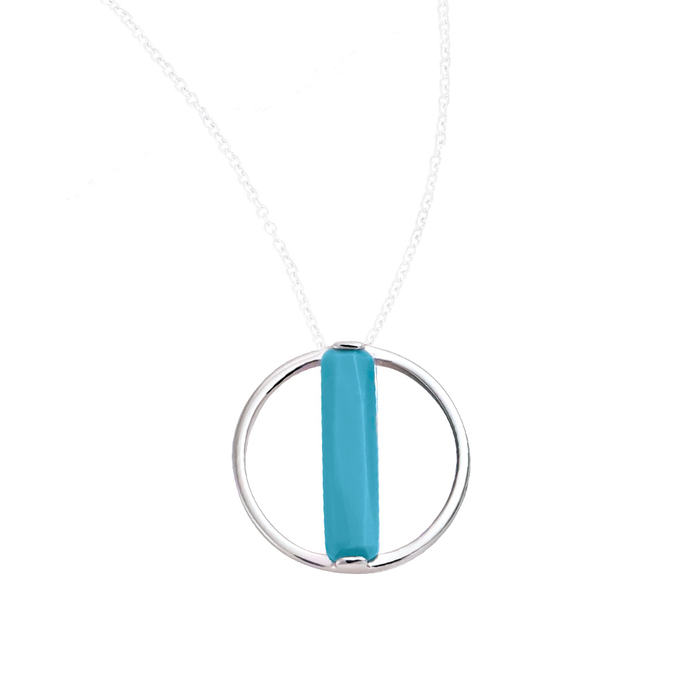 Pendentif en Argent rhodié 925/1000 cercle avec pierre synthétique de couleur turquoise