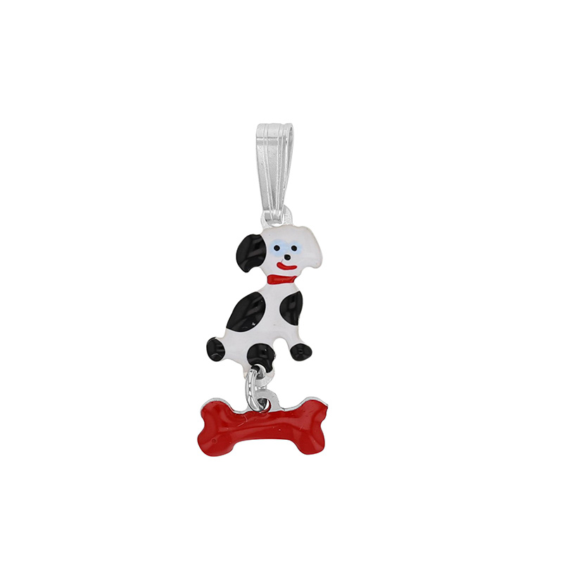 Pendentif en argent rhodié chien avec son os