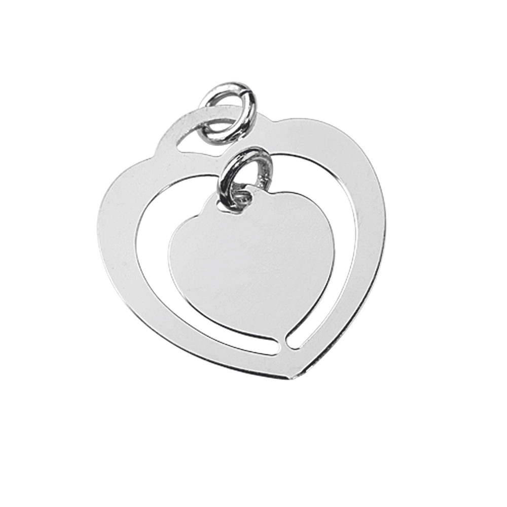 Pendentif  en argent rhodié 925/1000 - coeur incrusté d'un autre coeur