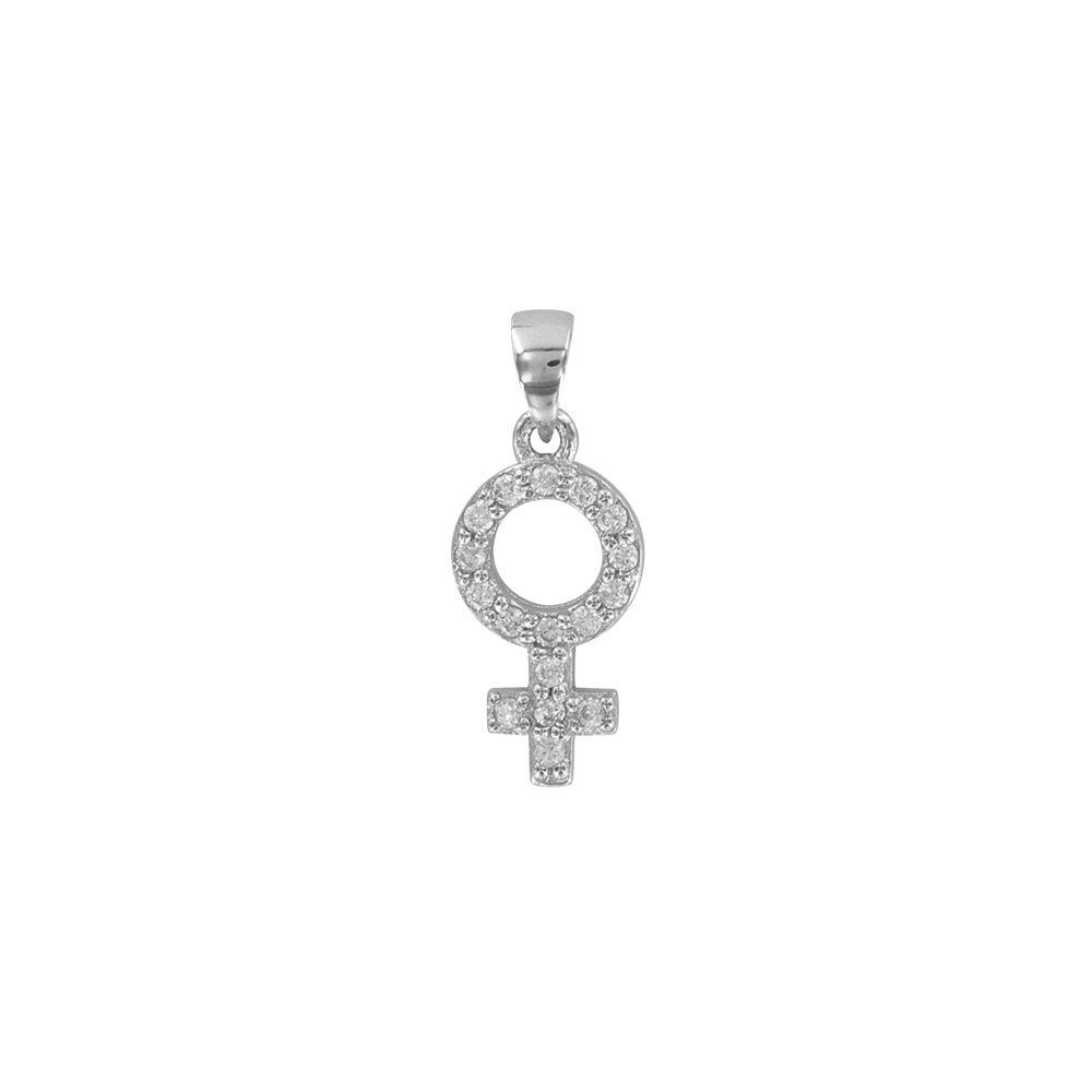 Pendentif en argent rhodié 925/1000 et oxydes de zirconium - symbole féminin