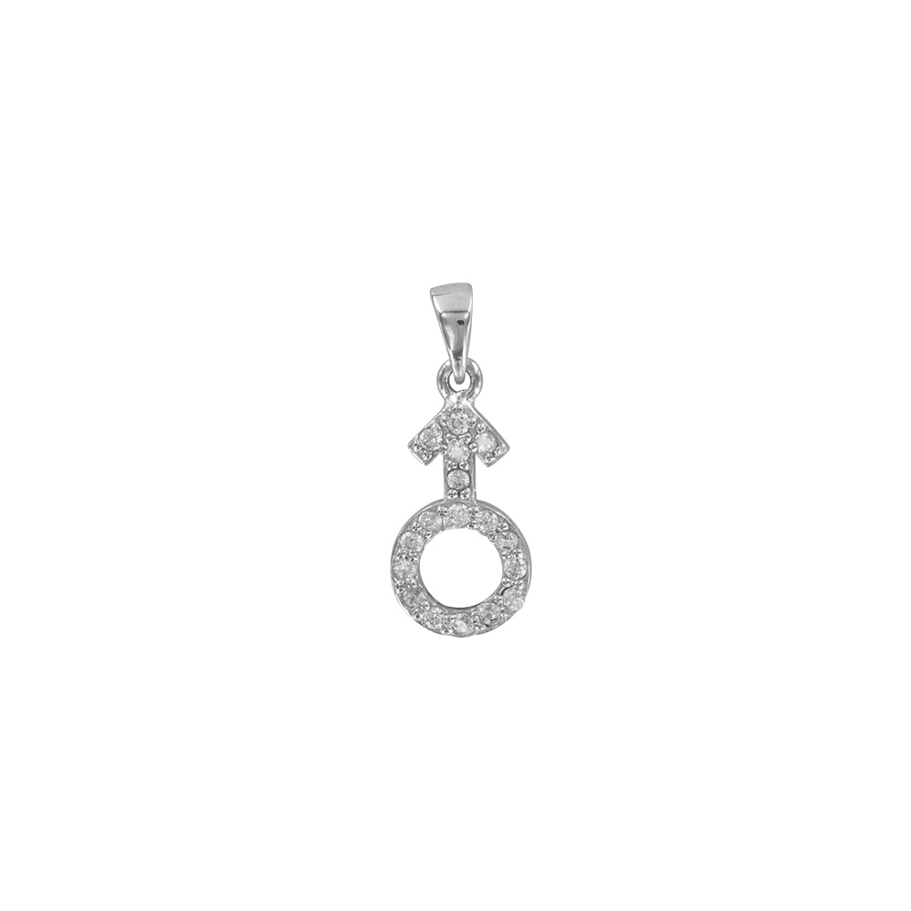 Pendentif en argent rhodié 925/1000 et oxydes de zirconium - symbole masculin