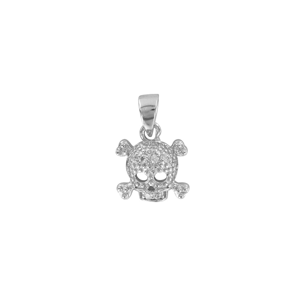 Pendentif en argent rhodié 925/1000 et oxydes de zirconium - tête de mort
