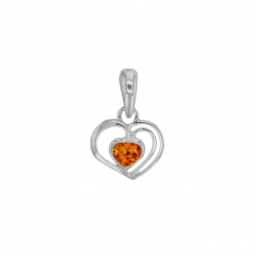 Pendentif en forme de coeur ajouré en ambre et argent 925/1000 rhodié