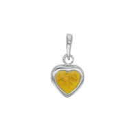 Pendentif en forme de coeur ambre cognac et argent 925/1000 rhodié
