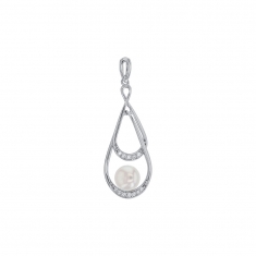 Pendentif en forme de double goutte Perle d'eau douce, oxydes de zirconium et Argent 925/1000 rhodié