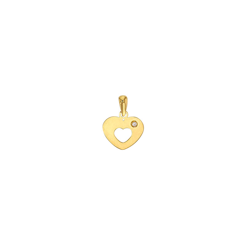 Pendentif en Or 375/1000 - coeur ajouré orné d'un oxyde de zirconium