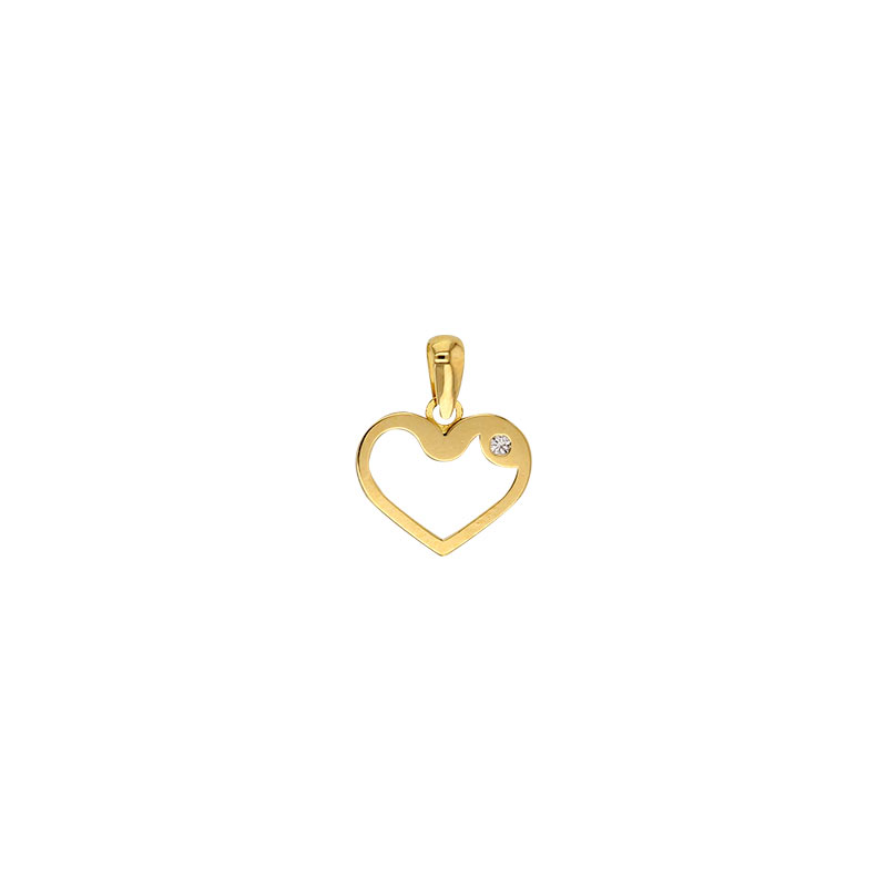 Pendentif en Or 375/1000 - coeur ajouré orné d'un oxyde de zirconium