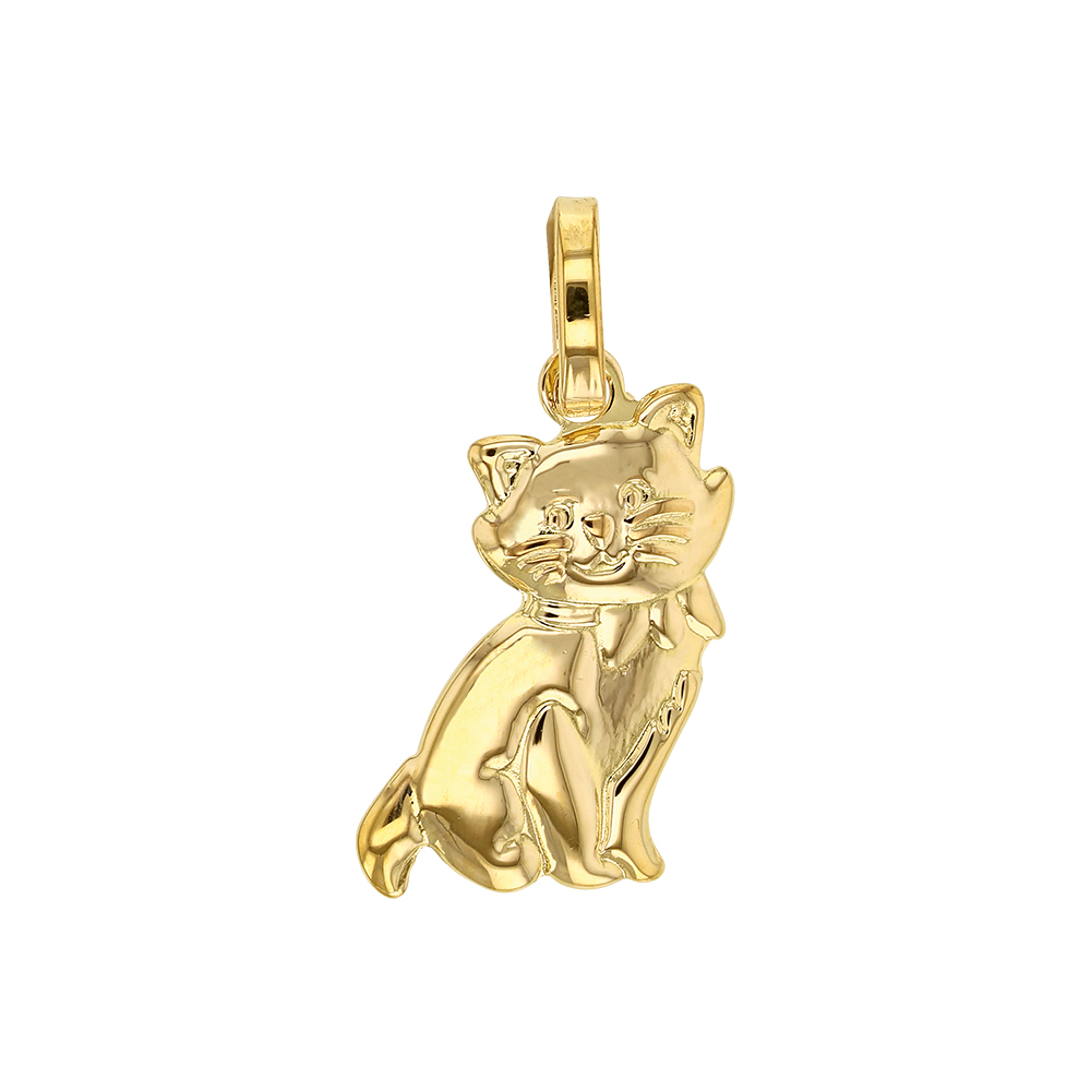 Pendentif en plaqué or chat au design dessin animé