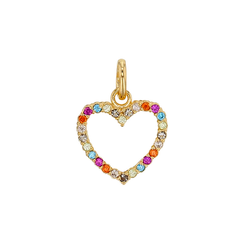 Pendentif en plaqué or, en forme de coeur ajouré, orné d'oxydes de zirconium de couleurs