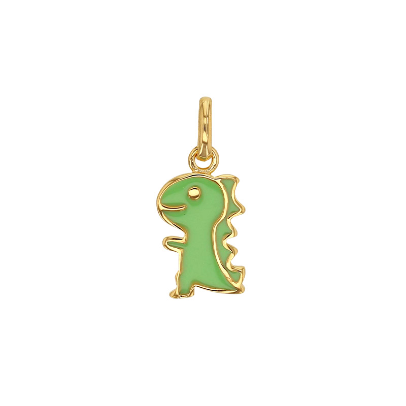 Pendentif enfant dinosaure émaillé, plaqué or