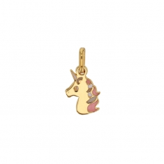 Pendentif enfant licorne émaillée, plaqué or