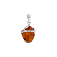 Pendentif entrelacé ambre cognac et argent 925/1000 rhodié