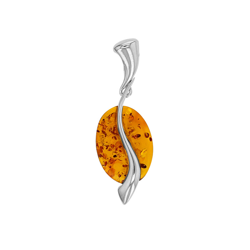 Pendentif entrelacé d'une ambre cognac, argent 925/1000