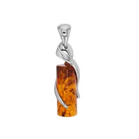 Pendentif entrelacé en argent 925/1000 rhodié et ambre cognac forme tube