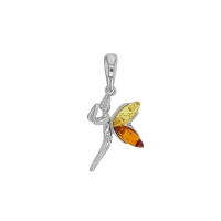 Pendentif fée ambre cognac et miel en argent 925/1000 rhodié
