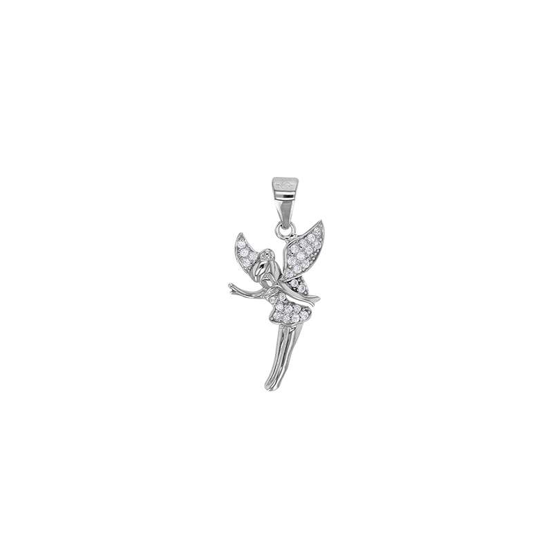 Pendentif fée sertie d'oxydes, argent 925/1000 rhodié