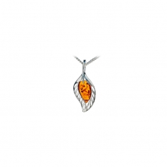 Pendentif feuille argent 925/1000 rhodié et pierre ovale en ambre