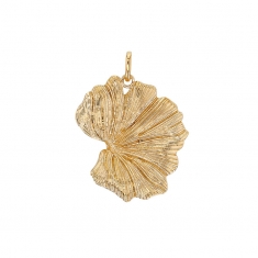 Pendentif feuille de ginkgo strié, plaqué or