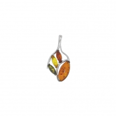 Pendentif feuilles en argent 925/1000 rhodié et pierres ovales en ambre