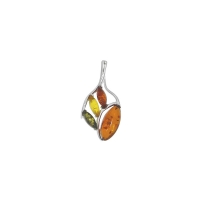 Pendentif feuilles en argent 925/1000 rhodié et pierres ovales en ambre