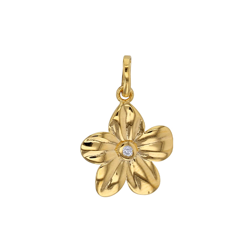 Pendentif fleur avec oxyde au centre, plaqué or