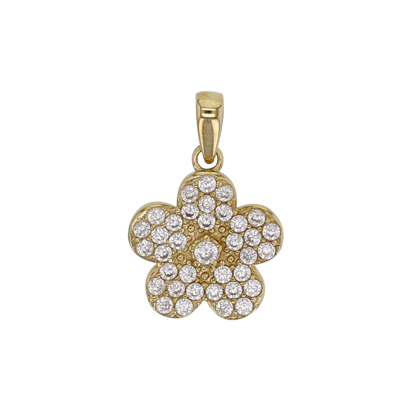 Pendentif fleur orné d'oxydes, Or 375/1000