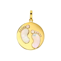 Pendentif footprints rond en Or 750/1000 avec nacre