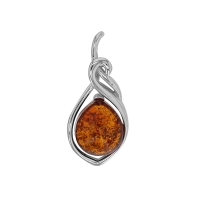 Pendentif forme amande ambre cognac, argent 925/1000 rhodié