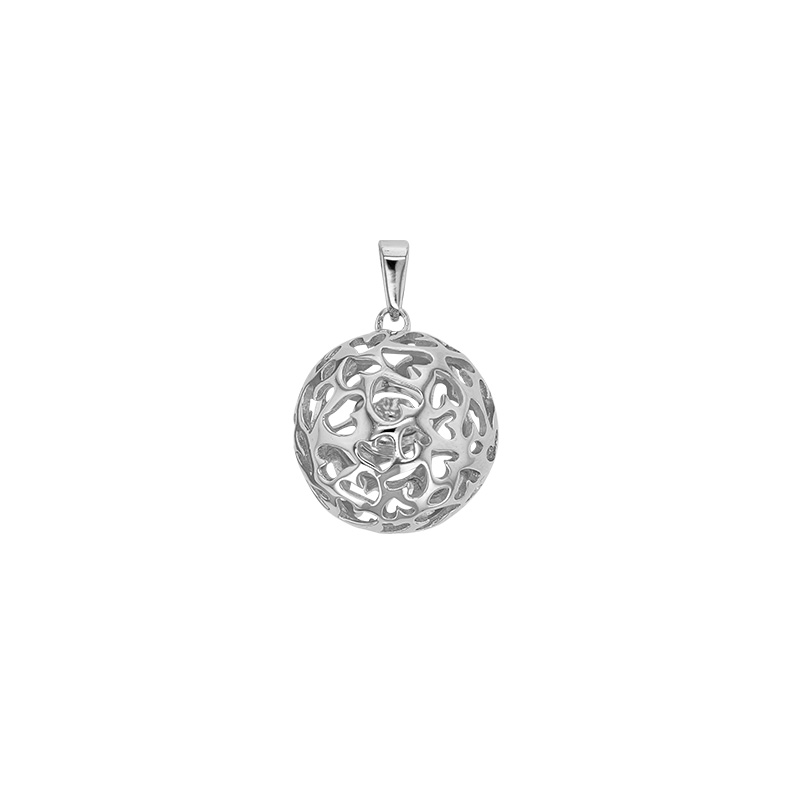 Pendentif forme boule coeurs ajourés, argent 925/1000 rhodié