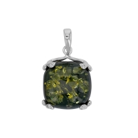 Pendentif forme carré orné d'une Ambre verte, argent 925/1000