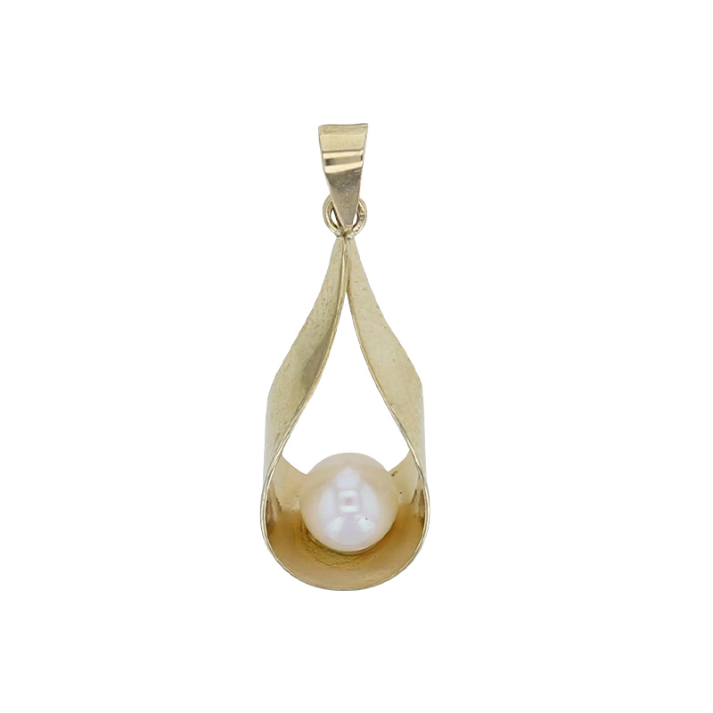 Pendentif forme goutte ajourée, perle de culture d'eau douce en Or 375/1000