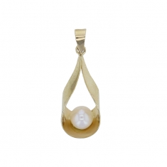 Pendentif forme goutte ajourée, perle de culture d'eau douce en Or 375/1000