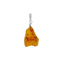 Pendentif forme pierre, ambre cognac en argent 925/1000