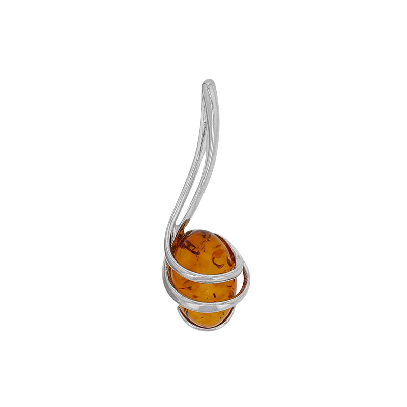 Pendentif forme spirale entrelacé ambre cognac et argent 925/1000 rhodié
