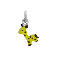 Pendentif girafe en émail jaune et noir, argent 925/1000 rhodié