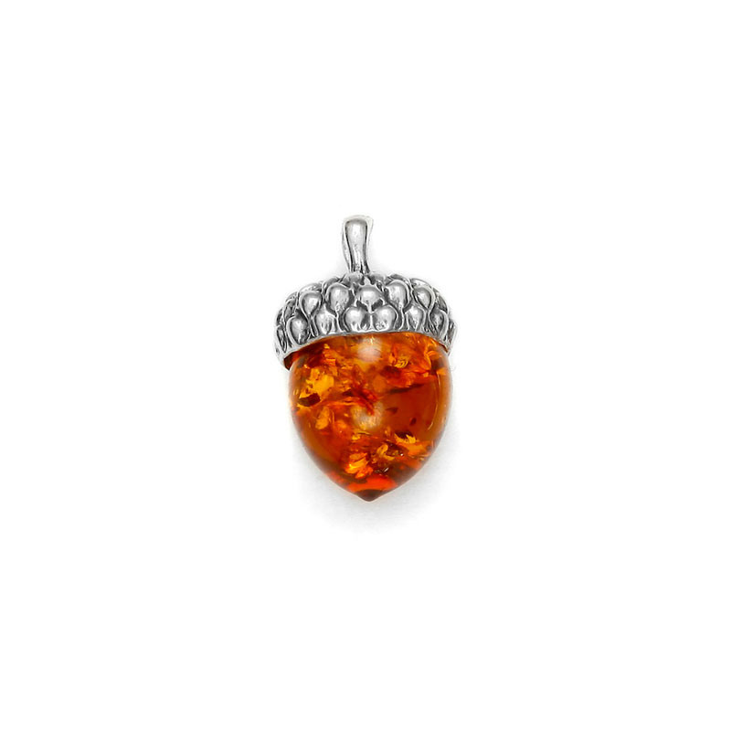 Pendentif gland en Ambre couleur cognac et argent 925/1000 rhodié